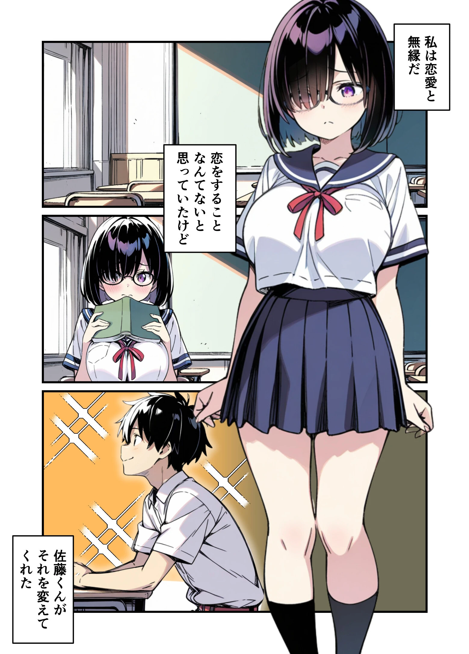 爆乳地味メガネが好きな男に沼パイを使って告白しそのままエッチする話【白抜き修正版】