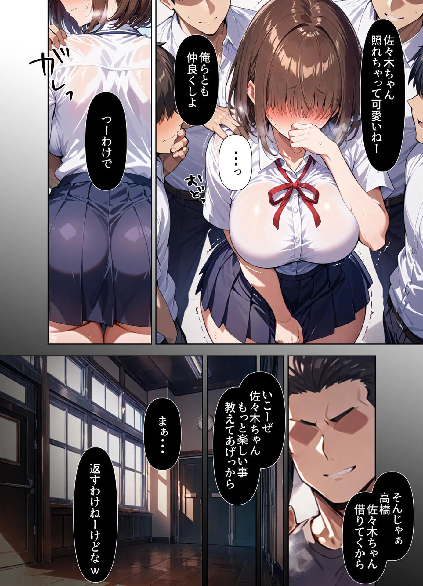 ヤリ●●達に目をつけられてしまった目隠れ巨乳転校生 モザイク版ページ9