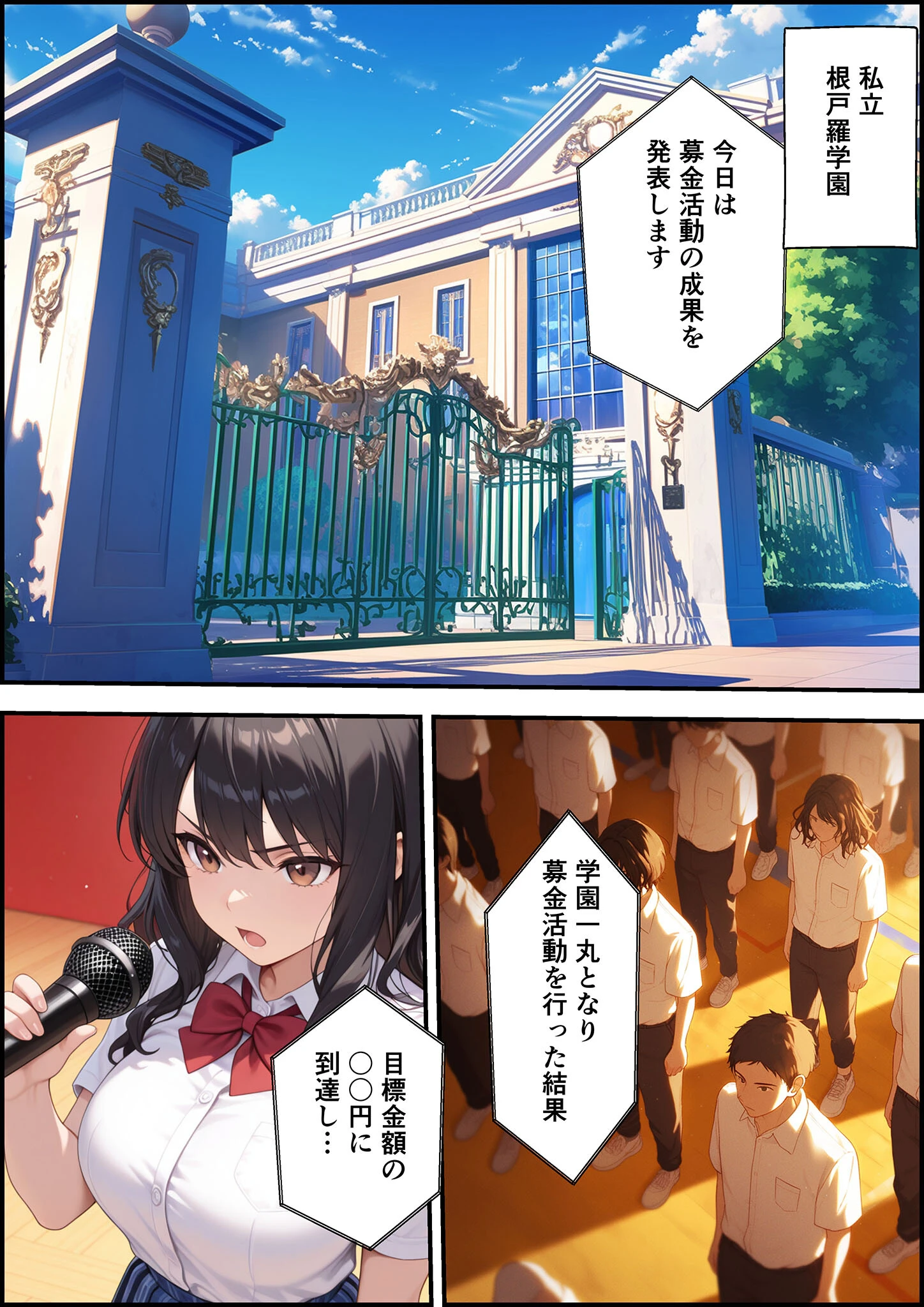 上級国民に支配された学園生徒会長が学園を守るため処女喪失ショーを行う話 モザイク版ページ5