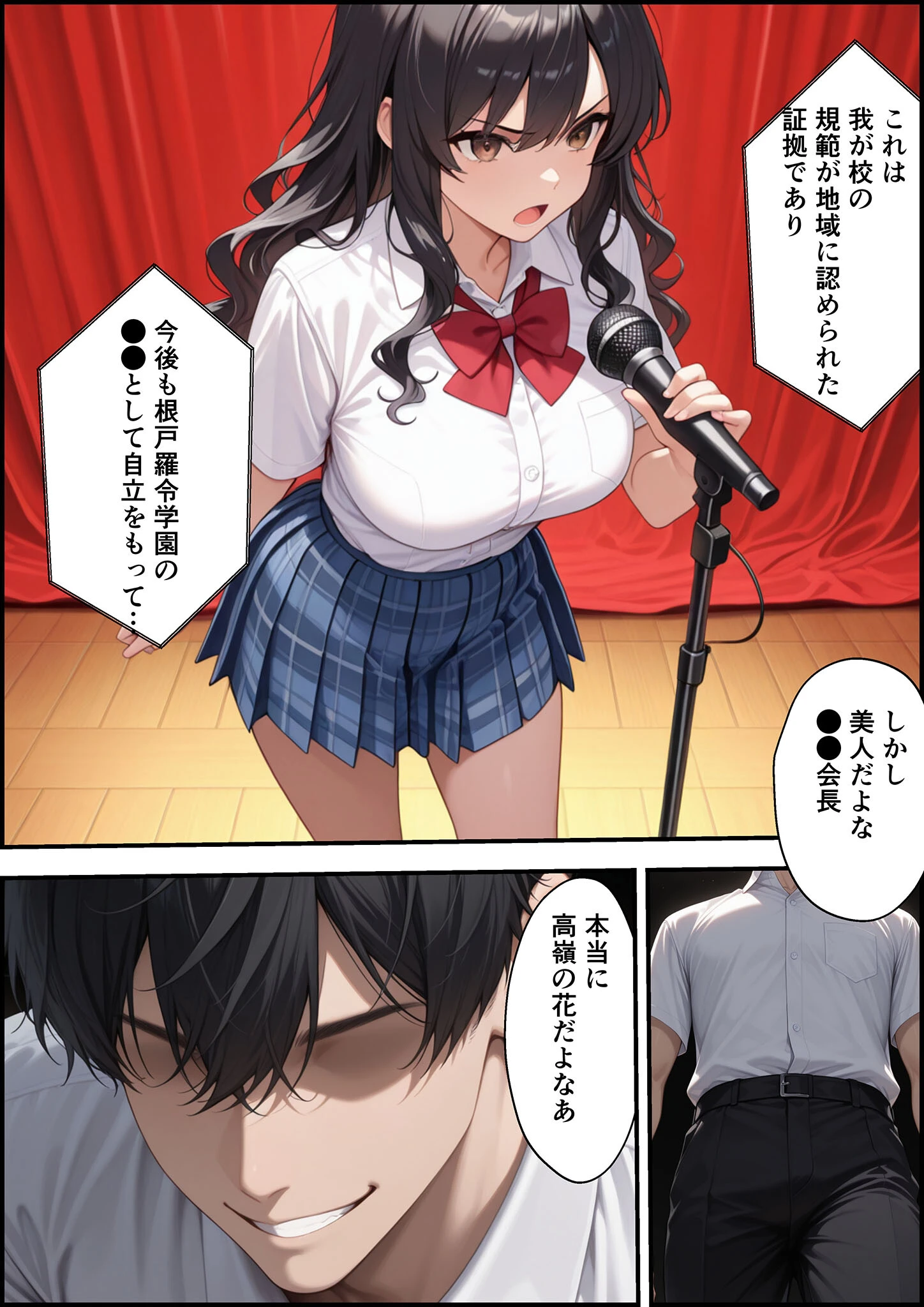 上級国民に支配された学園生徒会長が学園を守るため処女喪失ショーを行う話 モザイク版ページ6