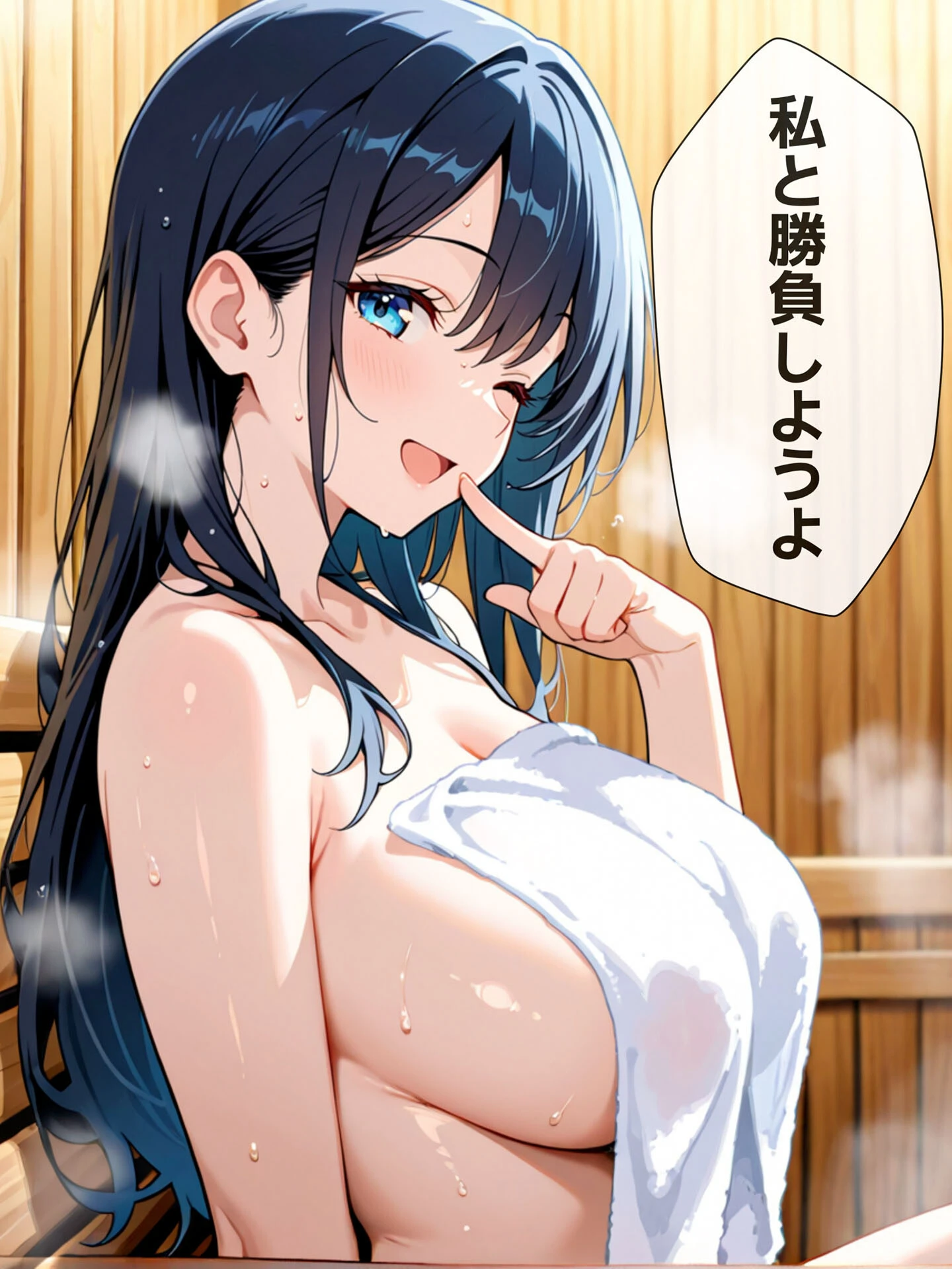 混浴サウナでSっ気の巨乳義妹に挑発されて…勃起がバレて我慢できなくなった話 モザイク版ページ10