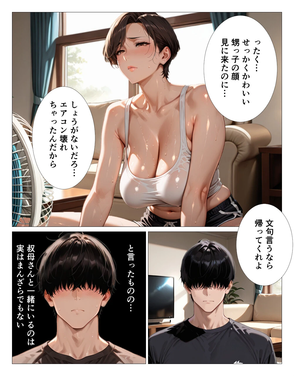 汗でピタピタになったタンクトップ越しに叔母さんの爆乳揉んだら中出しHさせてくれた 白抜き修正版ページ2