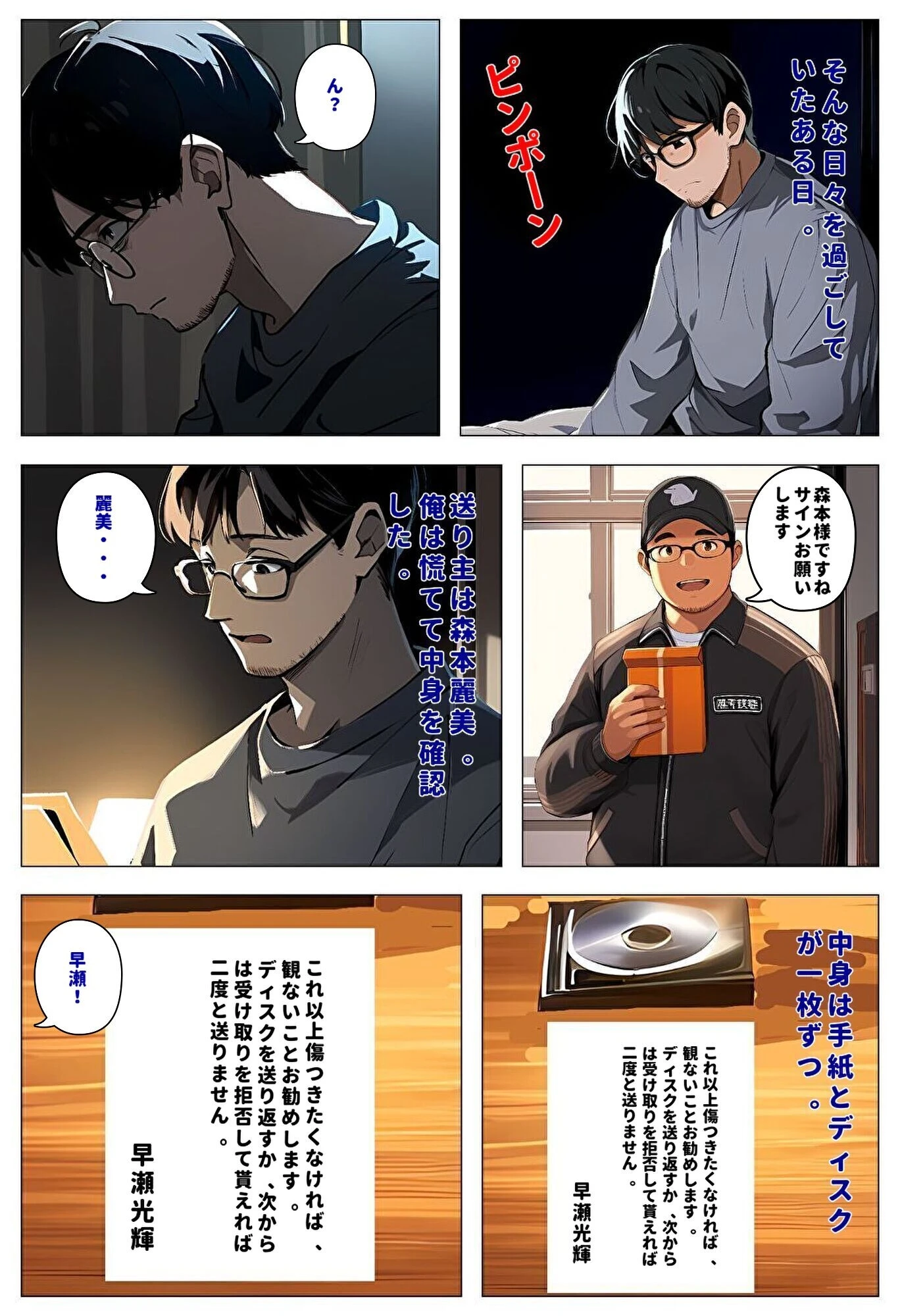 間男の提案に乗って不倫現場を目撃したら、最愛の妻が土下座してセックスのお願いをした。後編ルート1「寝取られビデオレター編」ページ4