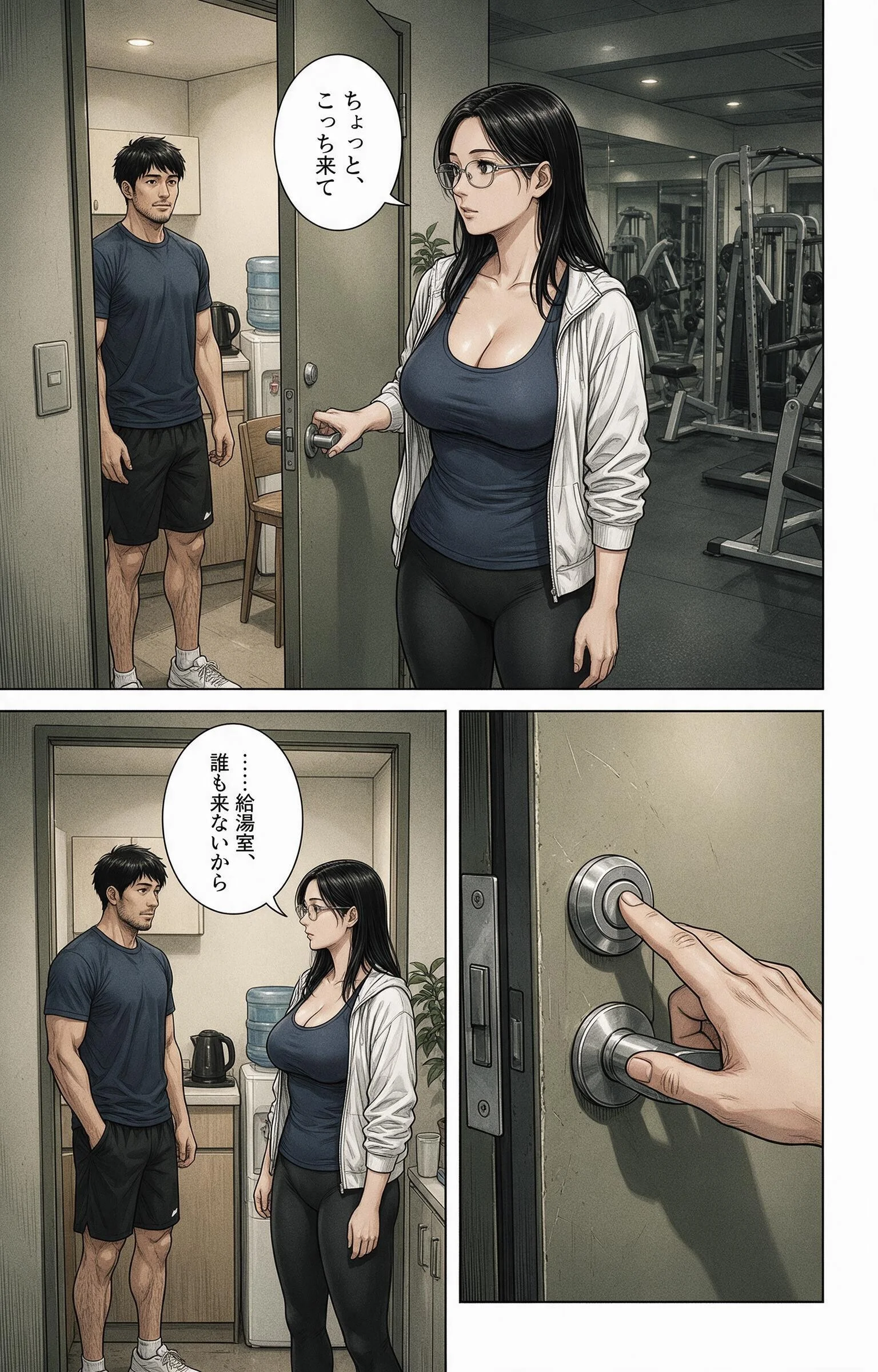 無防備すぎる巨乳ジムのお姉さんに給湯室で呼び止められたら上に跨がられて搾られた話ページ9