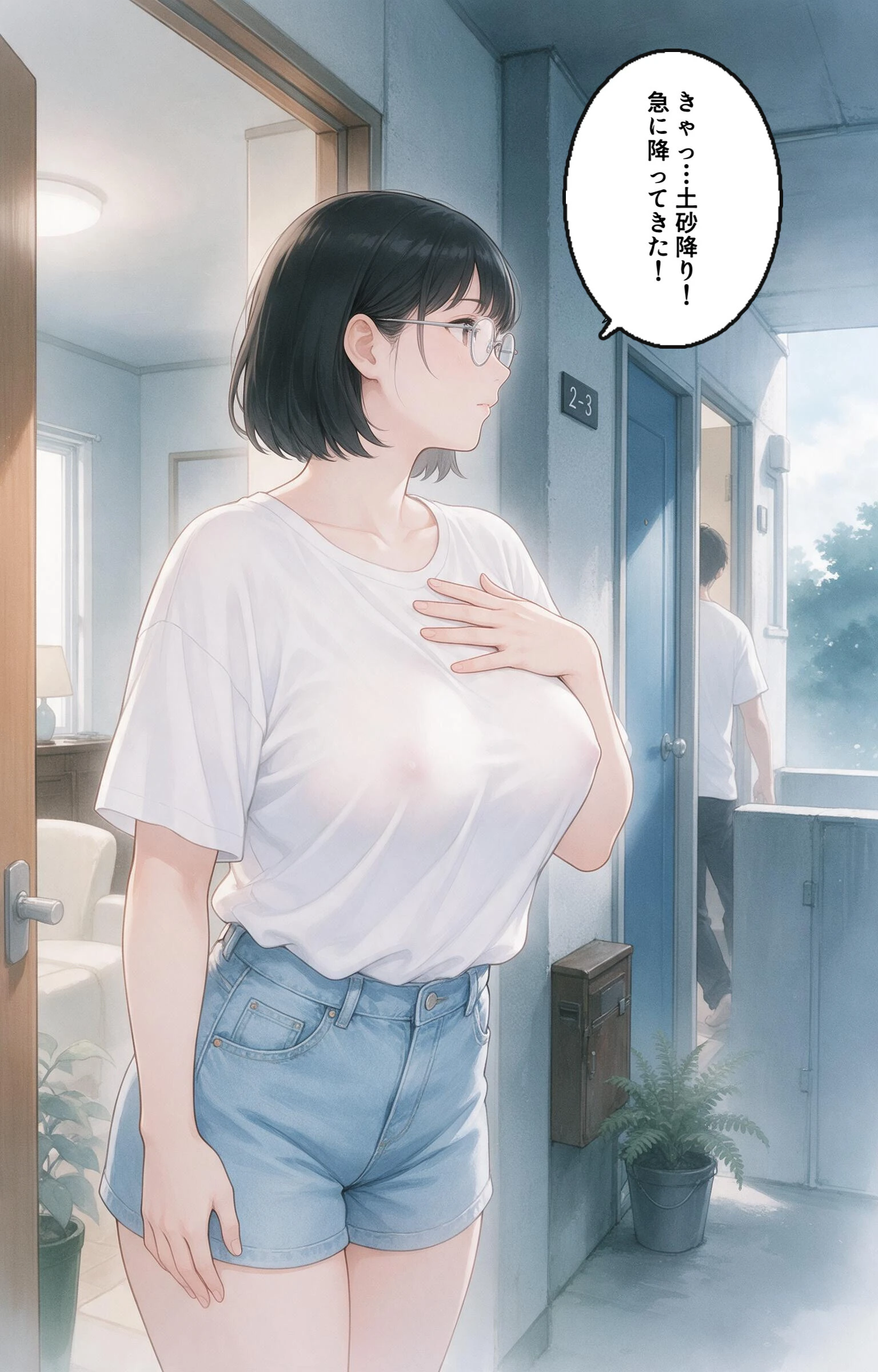 濡れた服が張り付いたノーブラ隣の奥さんを土砂降りの雨宿りで匿ったら押し倒されて生ハメされた話ページ7