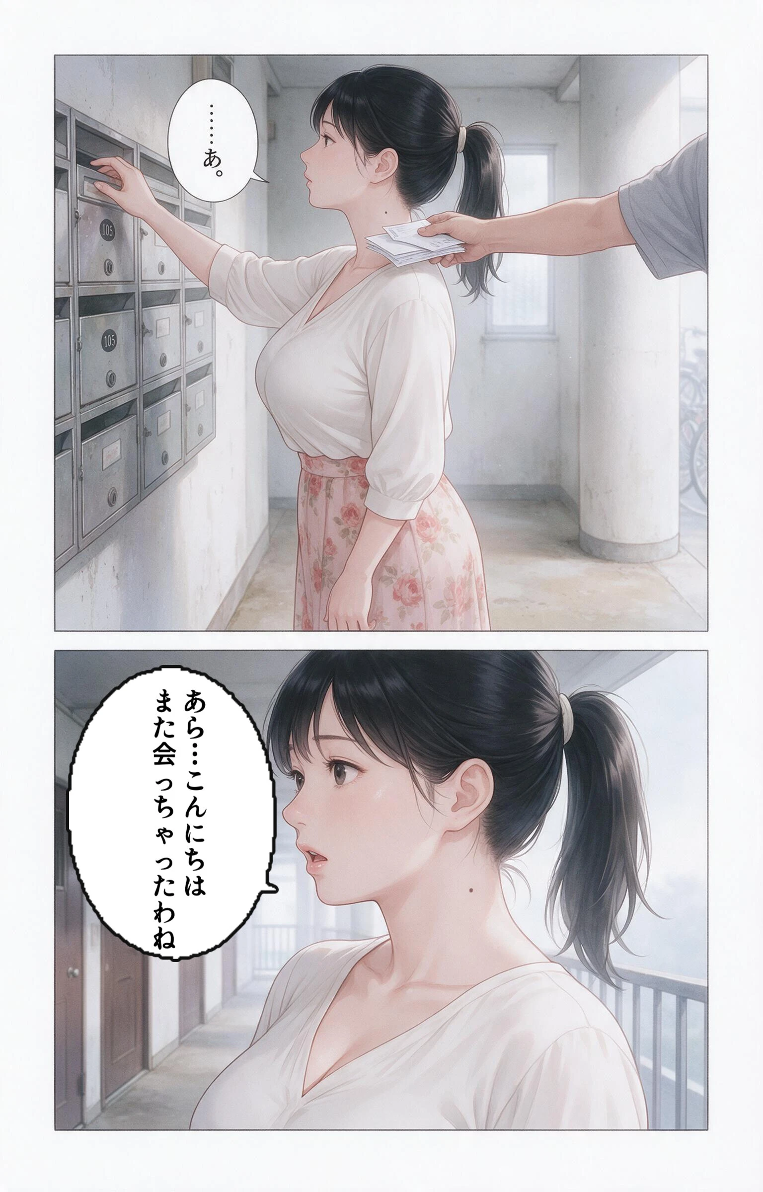 欲求不満な爆乳隣の奥さんを玄関先で抱きとめたら我慢できずに求めてきた話ページ5