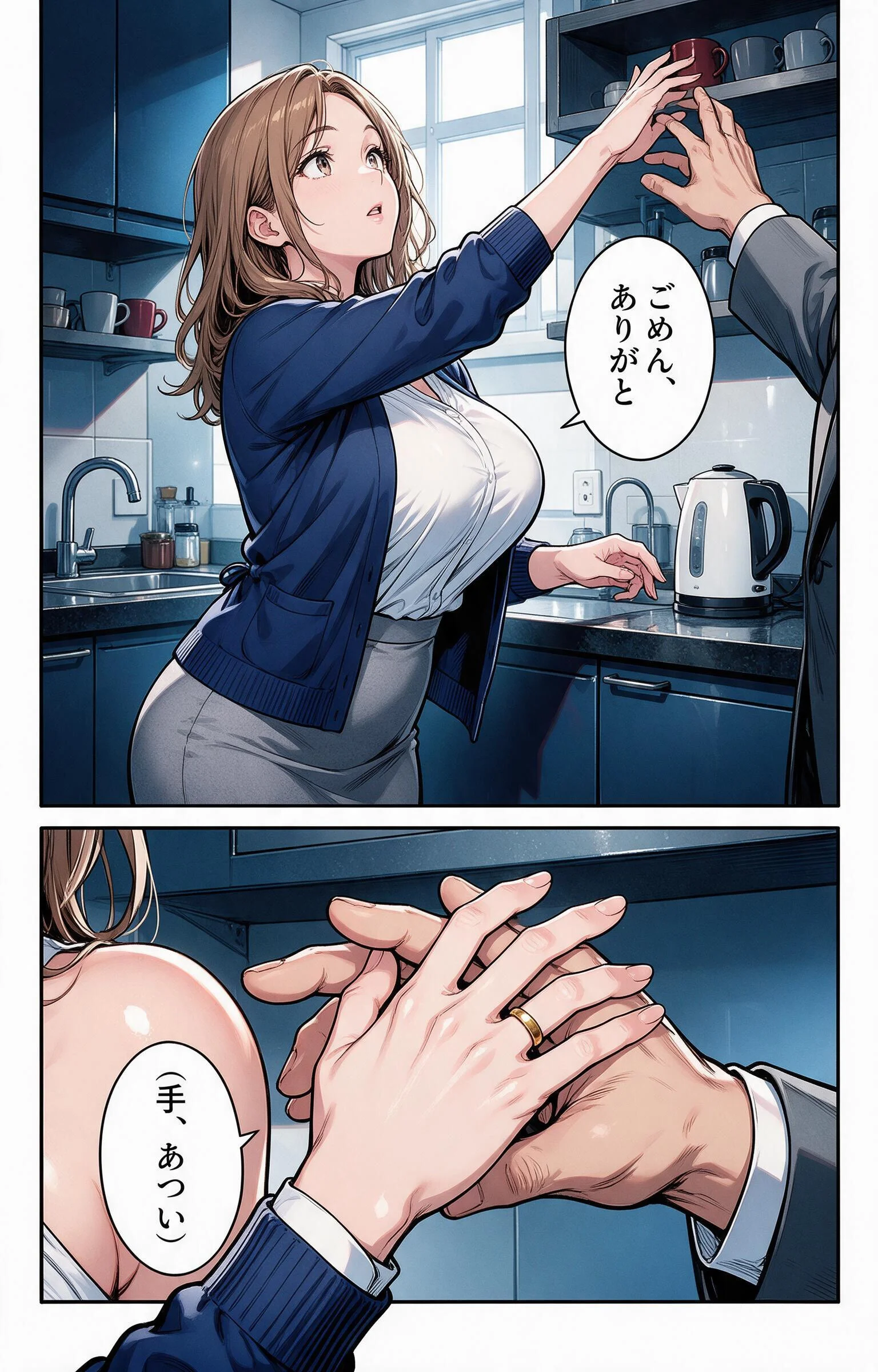 お堅いと思ってた巨乳人妻の先輩に給湯室で呼び止められたら無言で咥えられた話ページ6