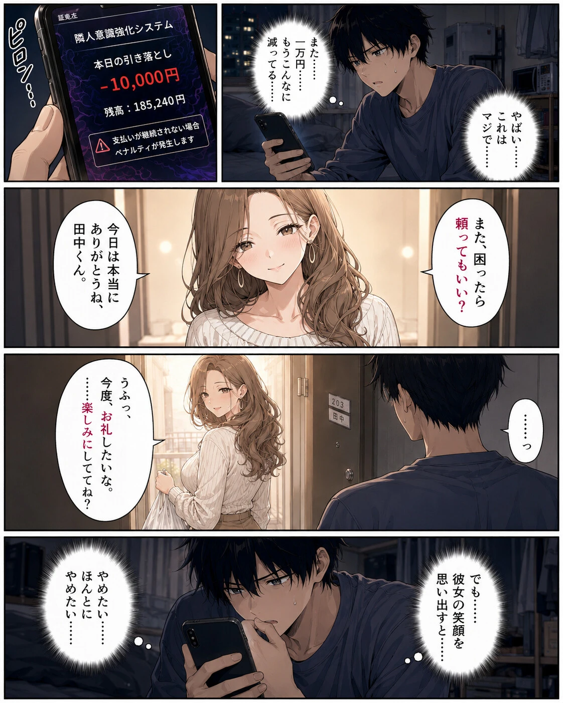 押すたび、1万円消えるボタン…その度に隣の人妻が誘惑してくる。ページ8